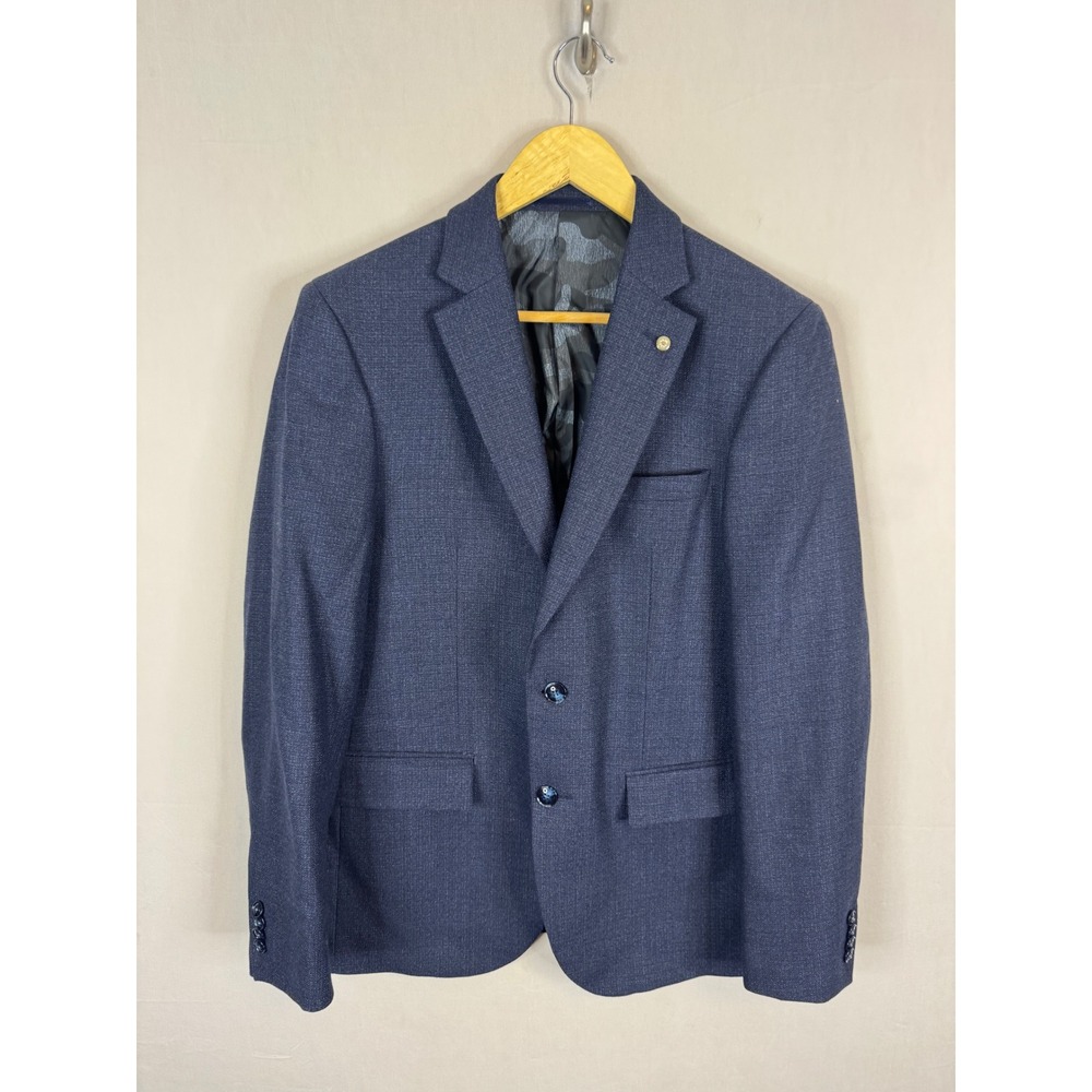 Strand Tailored Pietro Blue Marzotto Wool Blazer Sport Coat 38R Camo Lining